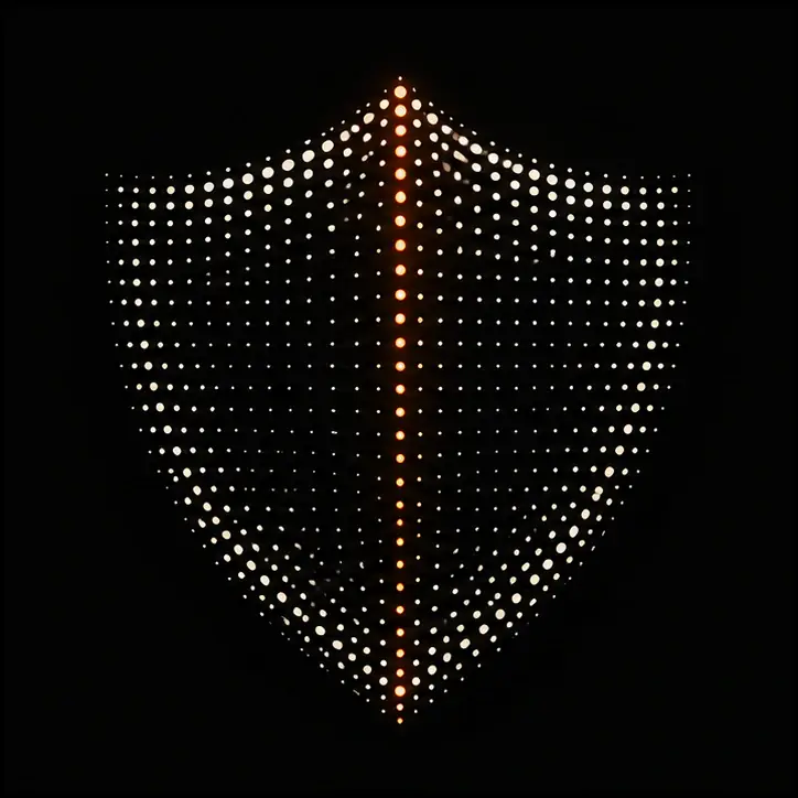 A shield formed from ivory dots with an orange central ridge